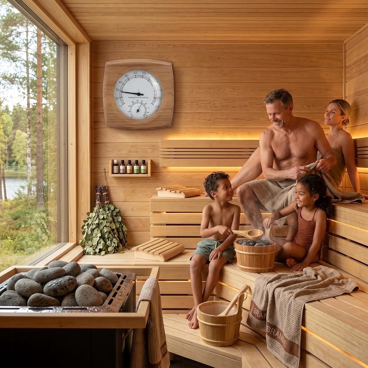Handgemaakte Thermo-Hygrometer voor Sauna, Temperatuur- en Vochtigheidsmeter, Ideaal voor Wellness en Ontspanning