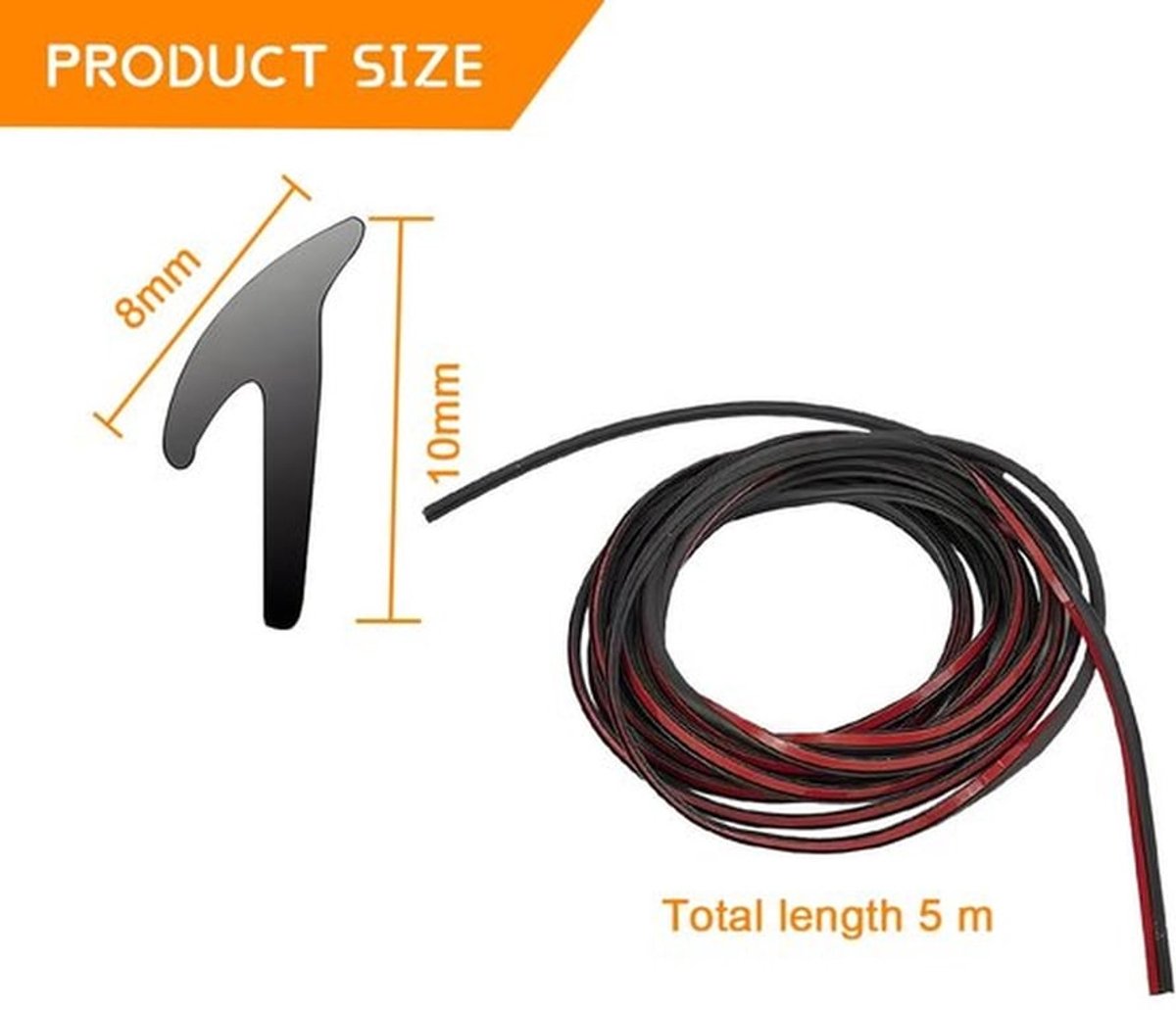 - Autodeurrubberafdichting - Weerbescherming - 5m - Geluidsisolatie - T-Rand Rubberafdichting - Universeel - Zwart