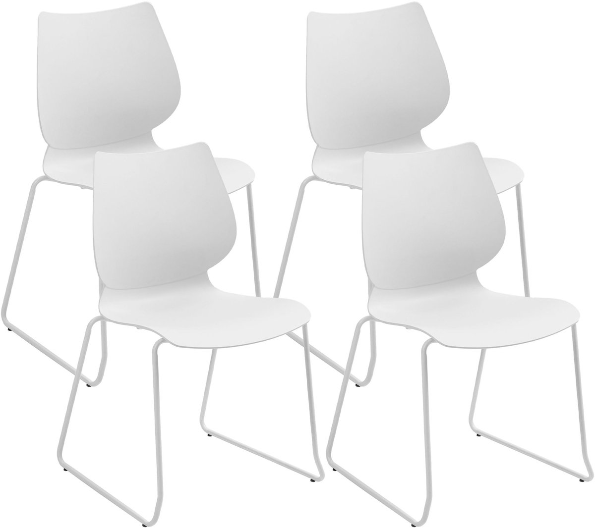 CLP Houma Set van 4 Eetkamerstoelen - Stapelstoel - Metaal - Kunststof/wit