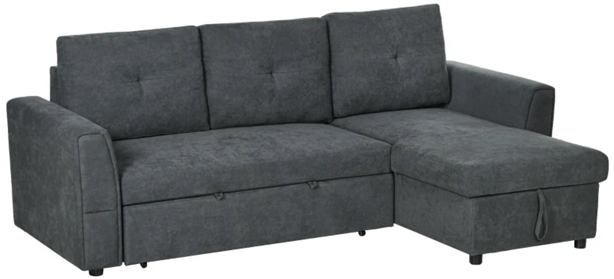 Hoekbank 3-zitsbank met Bedfunctie - Slaapbank met Chaise Longue - Gestoffeerde Bank - Donkergrijs