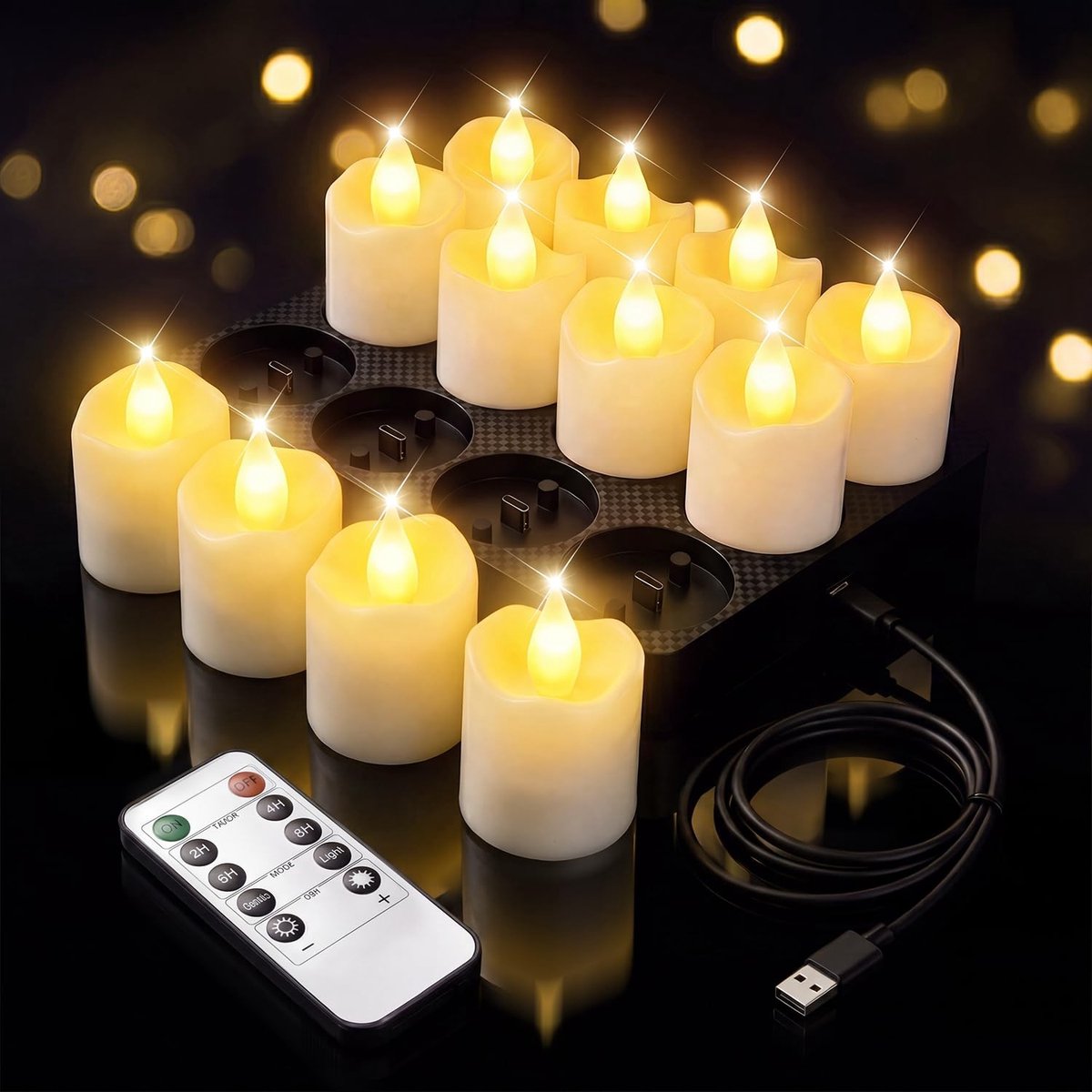 Solidchoice - Oplaadbare LED Theelichtjes met Afstandsbediening