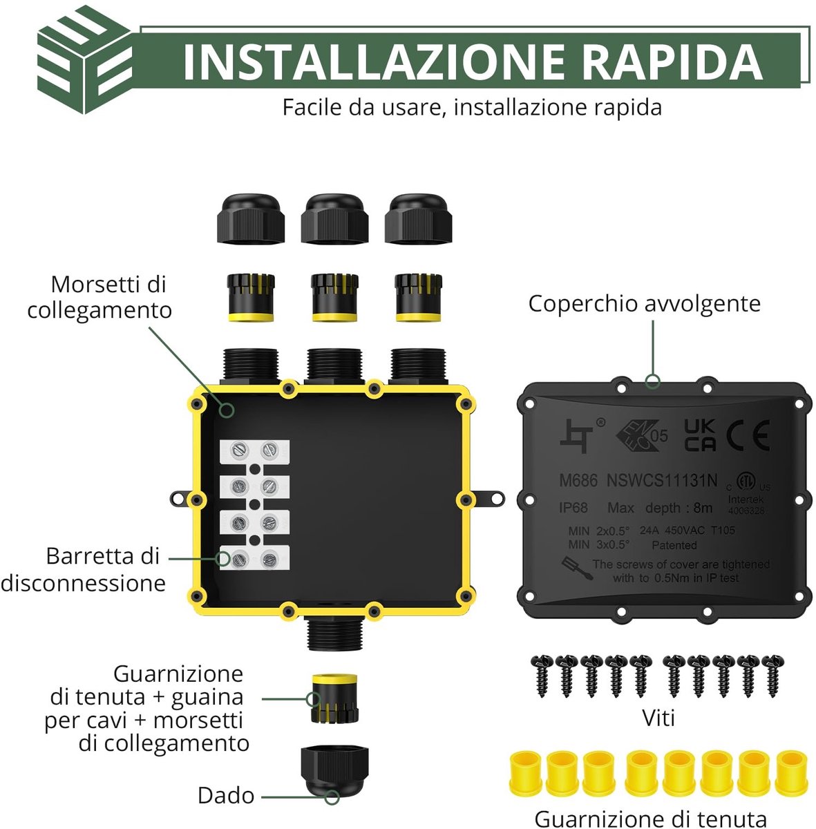 Solidchoice - IP68 T-kabelconnector met 1 Ingang en 3 Uitgangen