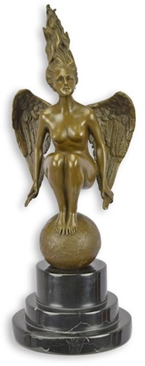 Bronzen beeld - Gevleugelde naakte vrouw - sculptuur - 35,4 cm hoog