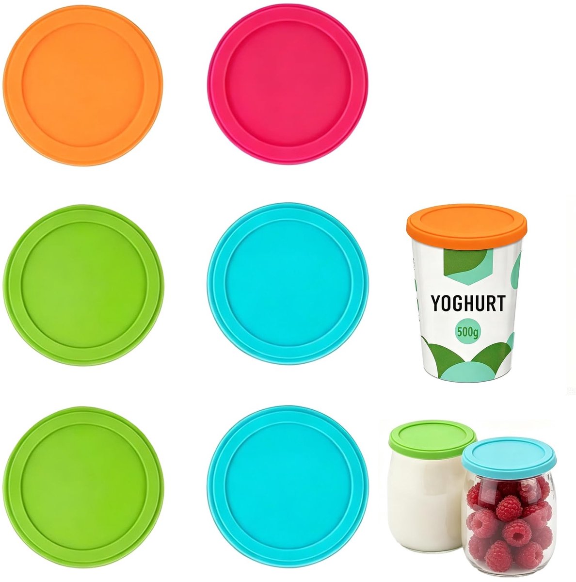 Solidchoice - Set van 6 Herbruikbare Siliconen Deksel voor Yoghurtbekers