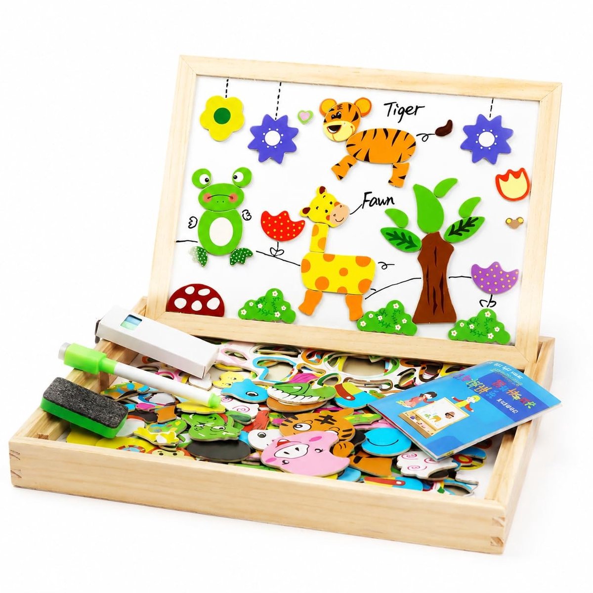 Solidchoice - Dubbelzijdig Houten Puzzelbord voor Kinderen