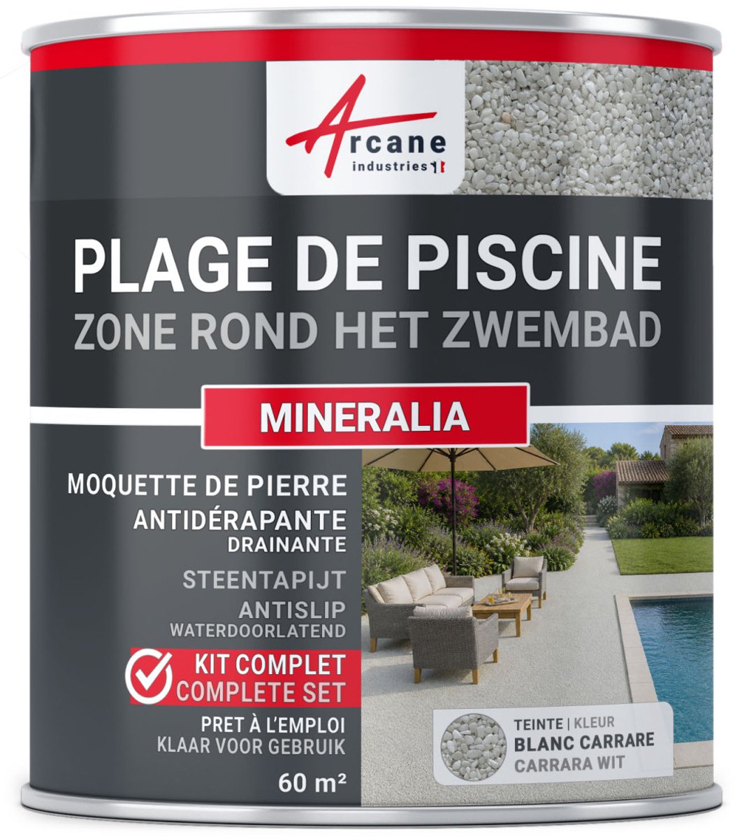 Kit Steentapijt Drainerend Zwembadrand - Antislip Bekleding voor zwembadrand Bestand tegen Chloor, Zout en UV : MINERALIA