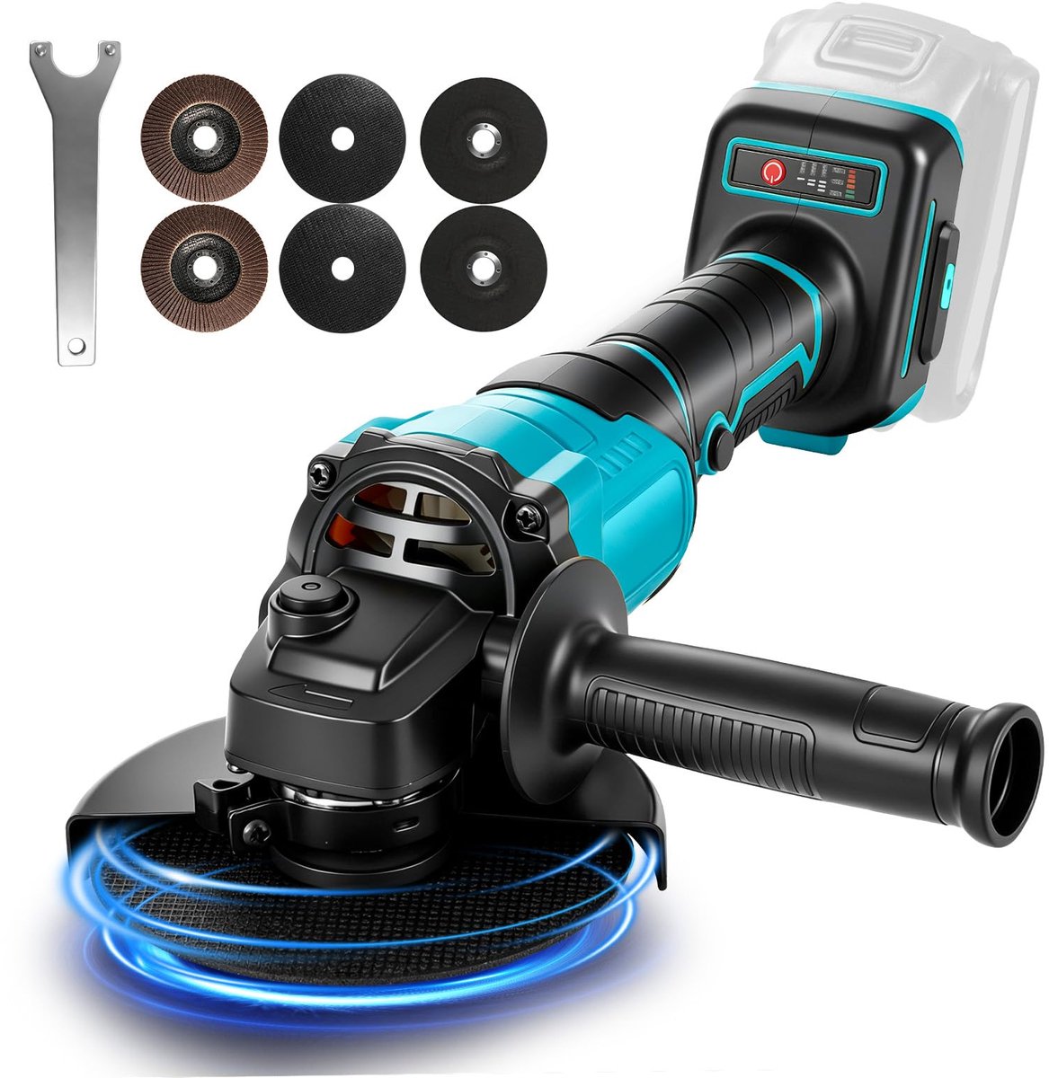 Accu Haakse Slijper 18V – 100/125 mm – Brushless – 6300 RPM – Inclusief 6 Schijven – Zonder Accu