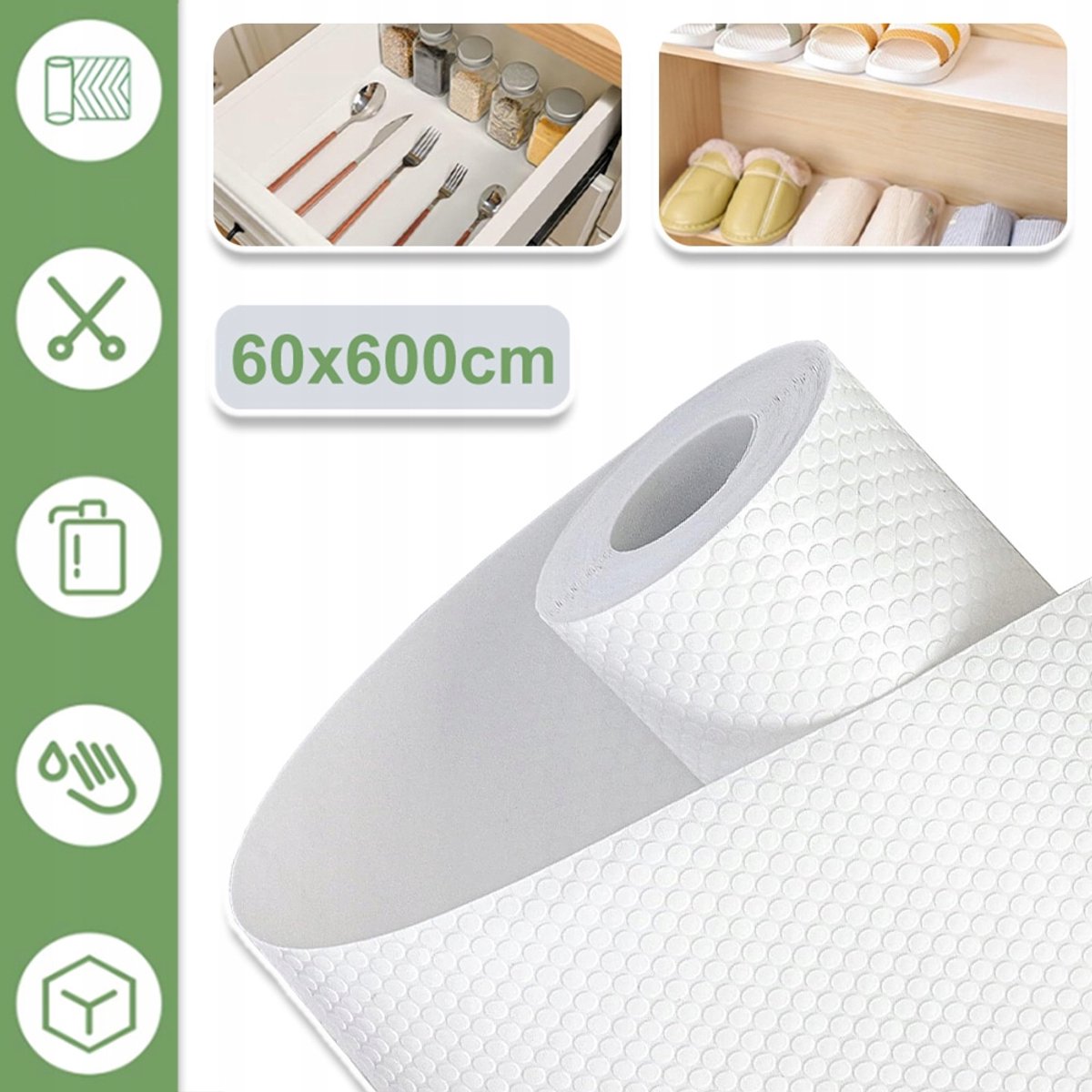 Antislip EVA-Ladebekleding 60 cm x 6 m - Op Maat Te Snijden Voedselveilig Hittebestendig - Krasbescherming Voor Planken, Tafels En Lades - Wit