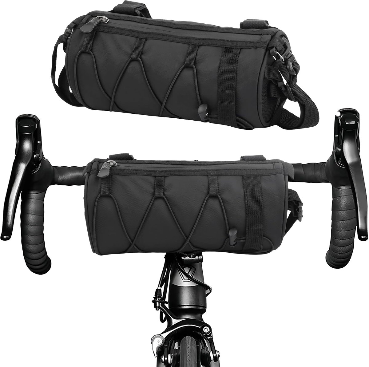 Fietstas - Fiets Stuurtas - Waterdicht - Ritten in de open lucht - Fietsstuurtas met voorvak en schouderriem voor racefiets en mountainbike - Bikepacking Tassen - Schoudertas - Stuurtas Fiets Afneembaar - Frametas - Zwart