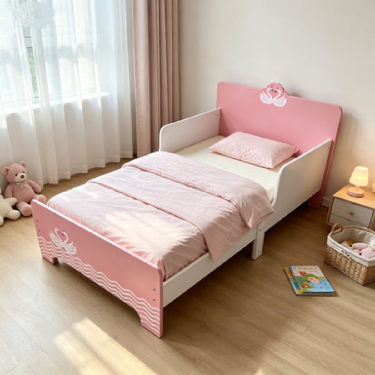 Kinderbed Kinderbed Wit-Roze Zwaan Peuterbed - afbeelding 4