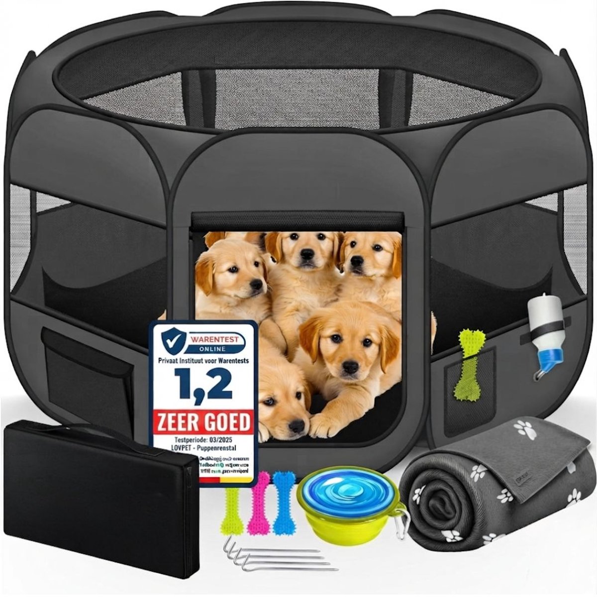 JCP® Puppyren - Hondras Grootte Middelgroot - Hondenren - Puppy Ren - Zwart - 125cm x 125cm x 64cm