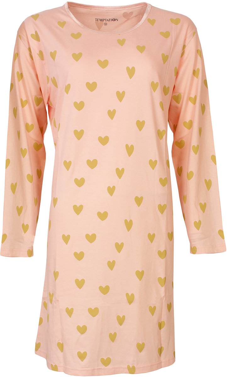 Temptation Dames Nachthemd - Hartjes Print - Roze - Maat XL