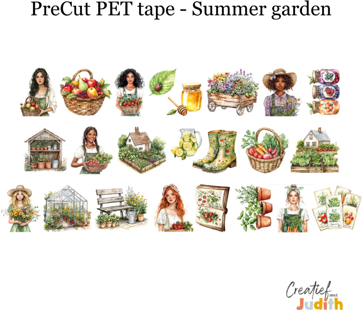 Bullet Journal Pet Tape Summer garden - Planner Agenda Stickers - tuinieren stickers - Transparante stickers 2mtr - Scrapbook stickers - Doorzichtige Deco stickers - Pre-cut stickers - volwassenen en kinderen
