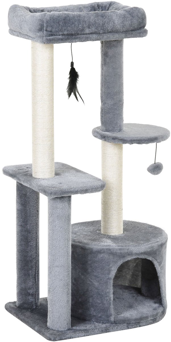 PawHut-Kattenkrabpaal-Hout-48x35x100cm-Grijs
