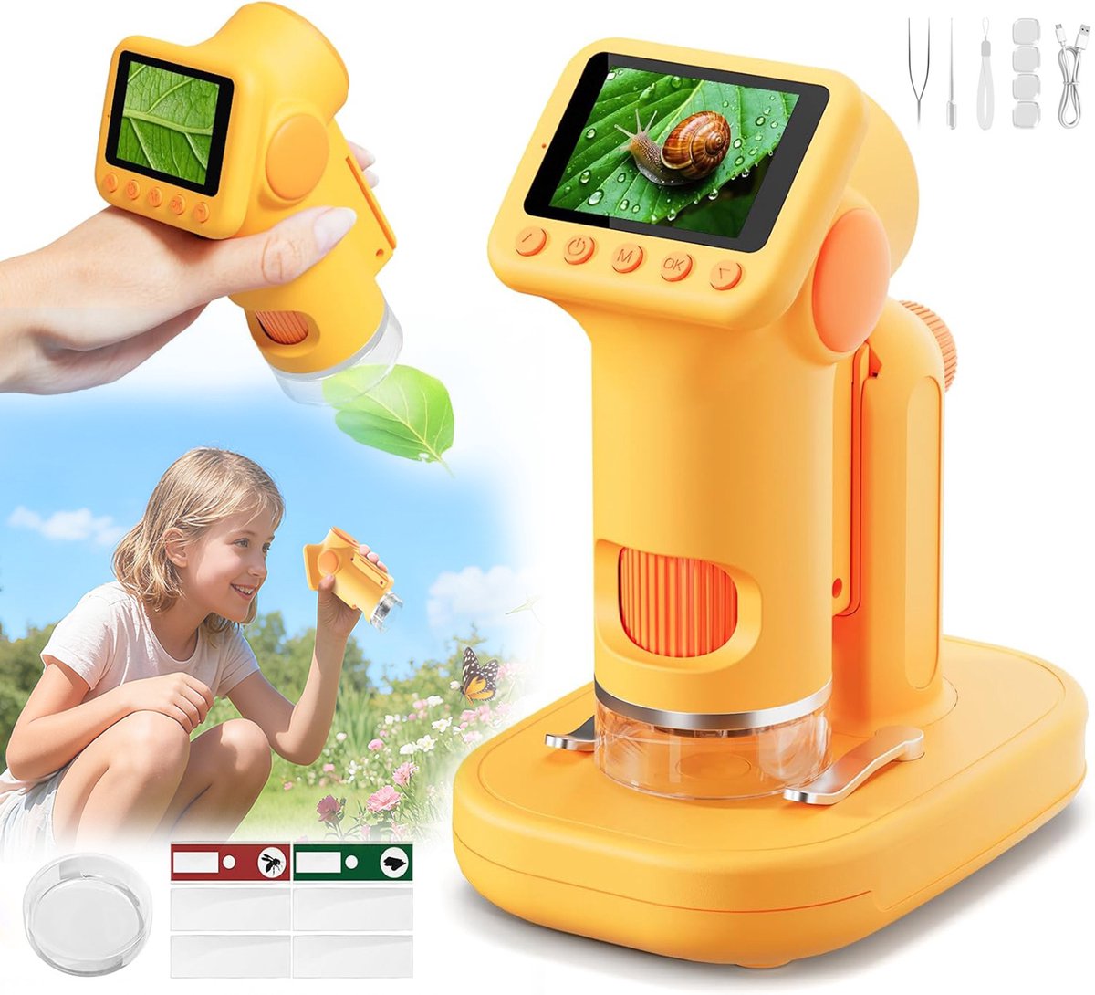 1600x Microscoop Voor Kinderen, Draagbare Digitale Handmicroscoop, Oplaadbaar Stem-Educatief Speelgoed, Verstelbare Ledverlichting En Hd-Scherm.