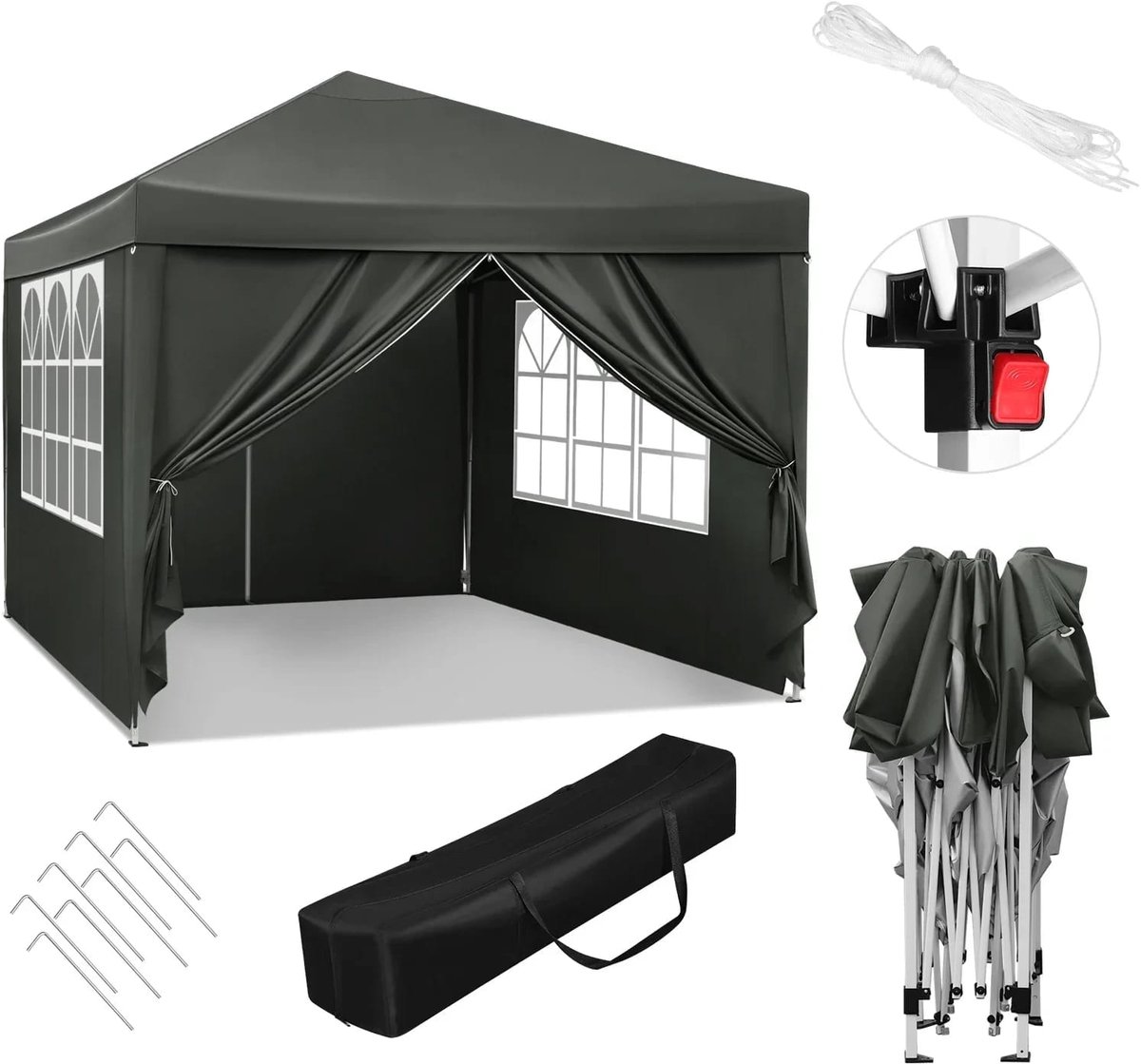 Partytent 3x3 meter Grijs - Waterdicht en UV-bescherming - Snel opgebouwd, Inclusief draagtas