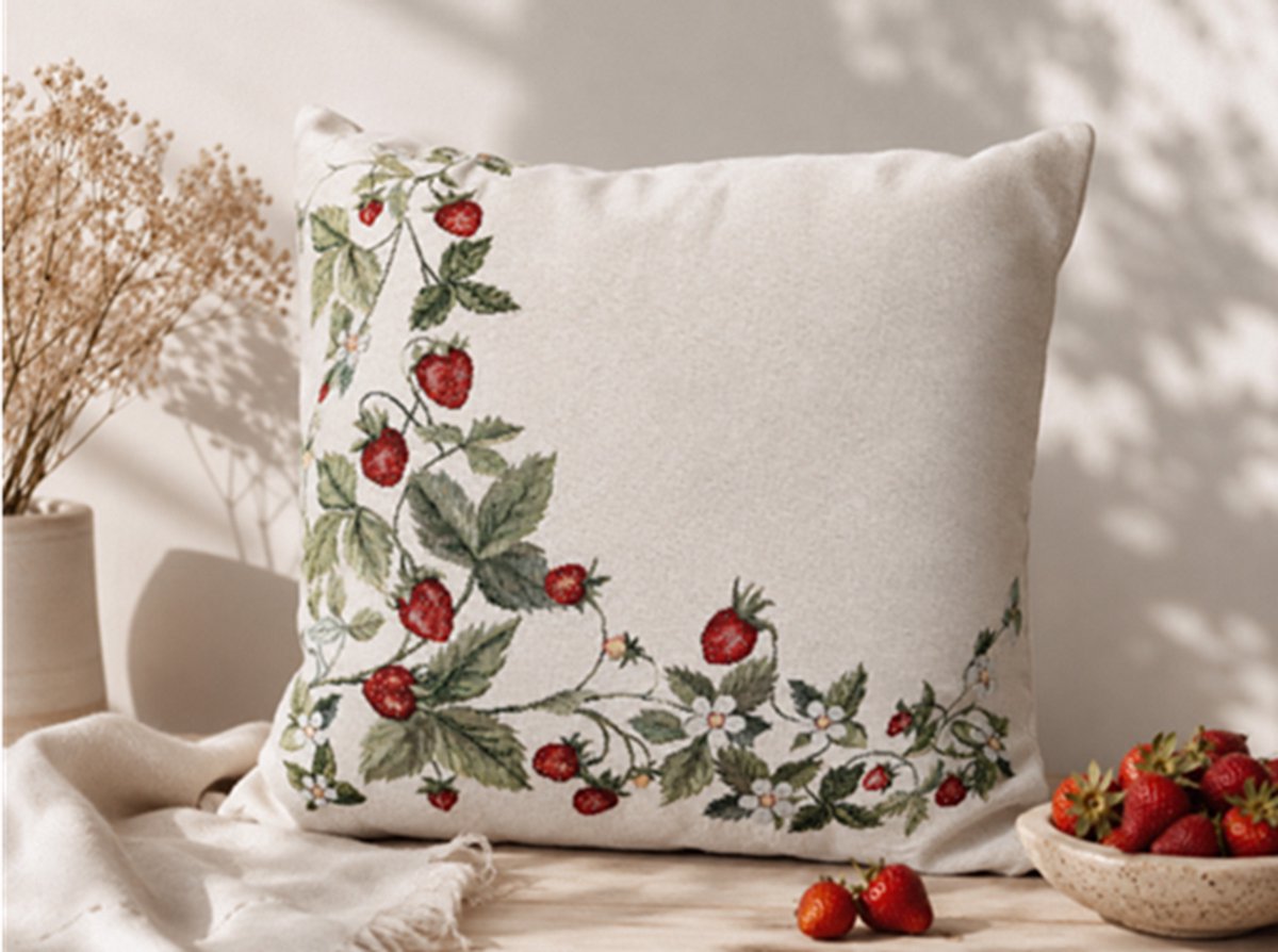 Kussenhoes Gobelinstof Strawberries met rits 45*45cm