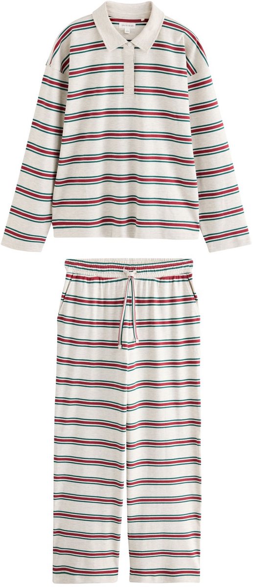 Next Dames - Rugbypyjama met lange mouwen - Crème Grey Stripe