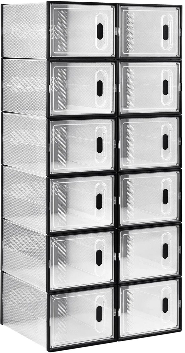 Schoenenkast 12 stuks - Transparant, Stapelbaar, Magnetische deur - B 35 x D 25 x H 19 cm