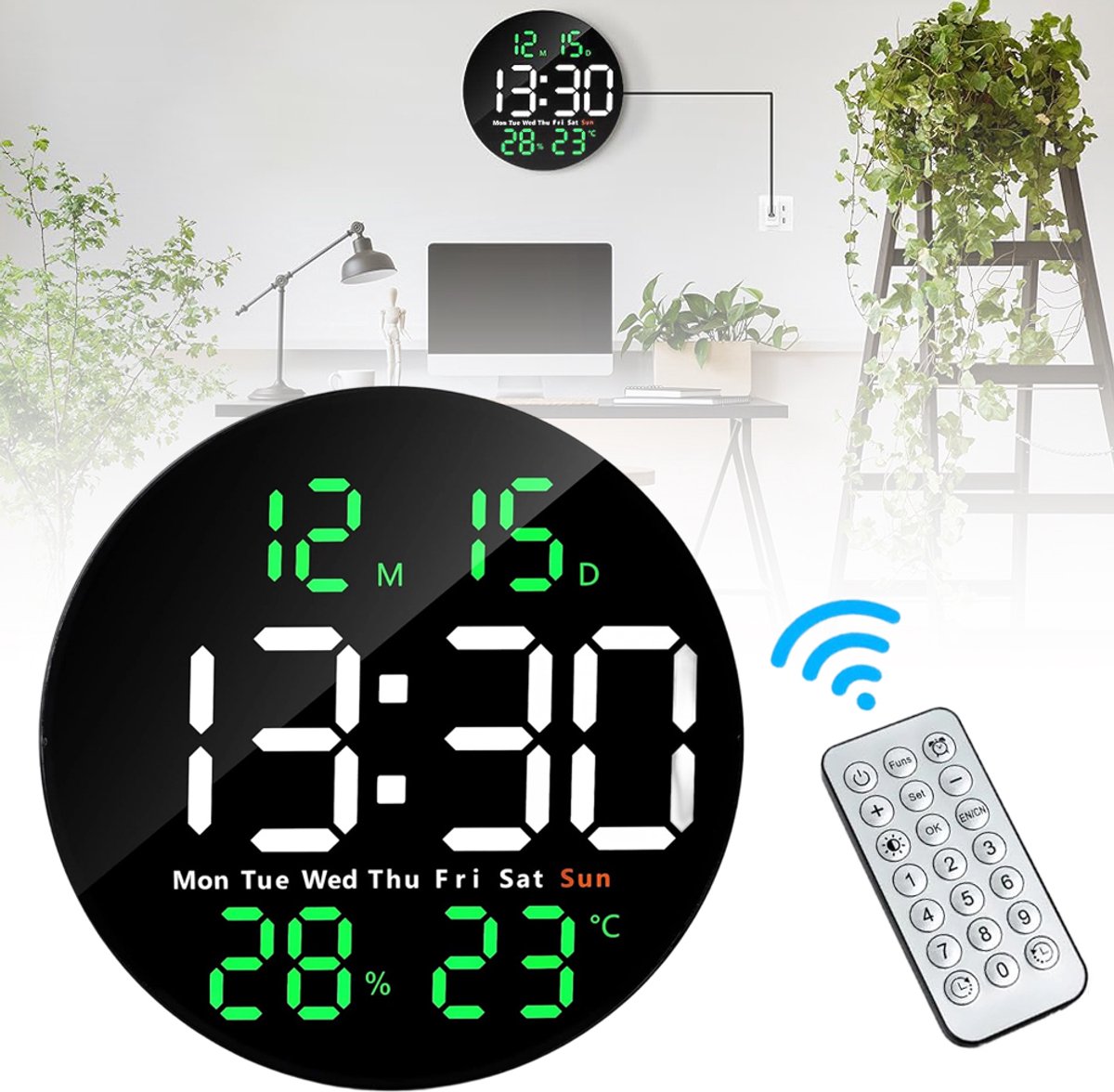 Digitale Klok Met Groot Display - 10 Inch LED Digitale Wandklok - Digitale Klok Met Alarm Temperatuur- En Hygrometerfunctie