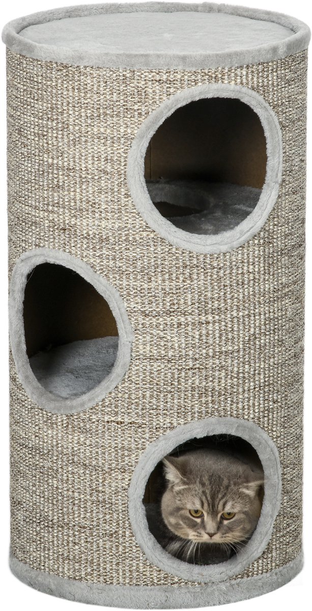 PawHut Kattentoren - Spaanplaat, Pluche - 38x38x70cm - Grijs