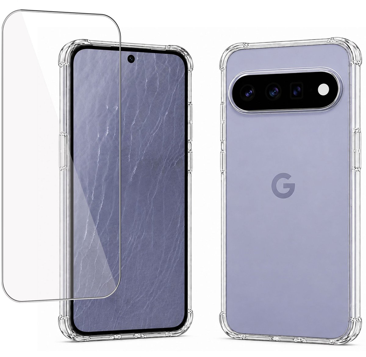 Hoesje met screenprotector geschikt voor Google Pixel 11 Pro XL - Luchtkussens - Siliconen Hoes - Gehard Glas - Transparant - geschikt voor Google Pixel 11 Pro XL