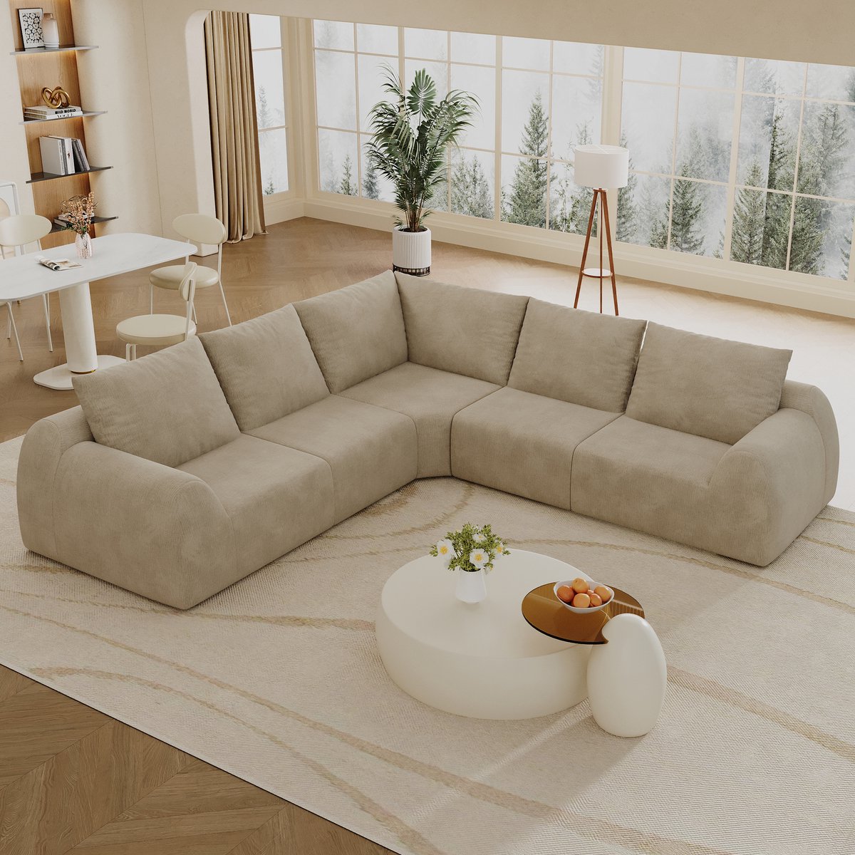 MIVRAY U Bank 267 Cm - Bank Zonder Montage Met Hoogelastisch Schuim - Voor Woonkamer En Appartement - Chenille - Khaki