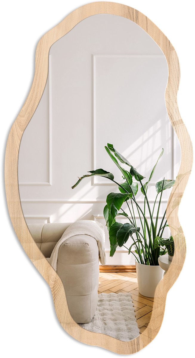 Coloray Beige Patroon Spiegel - Beige Moderne Rechthoekige Wandspiegel - Organische Spiegel - Woonkamer, Kantoor, Slaapkamer - Minimalistisch - 45x90 cm - Totale afmeting 52x97 cm