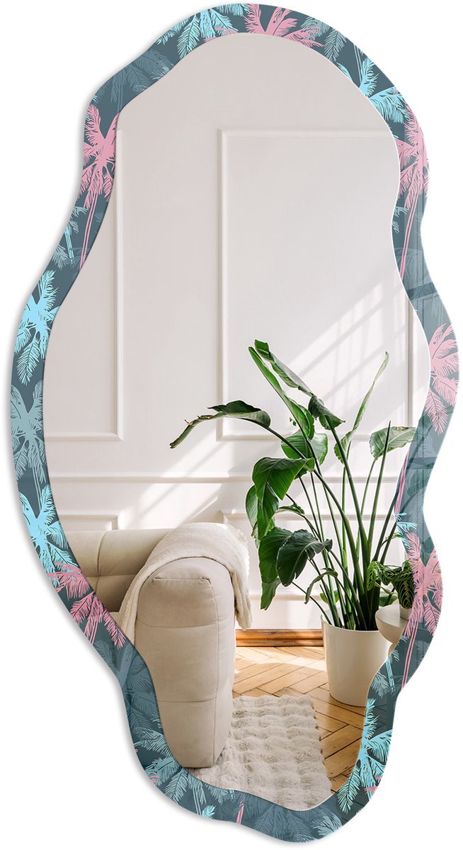 Coloray Tropische Palmbomen Spiegel - Marine Moderne Rechthoekige Wandspiegel - Organische Spiegel - Slaapkamer, Woonkamer, Kantoor - Abstract - 45x90 cm - Totale afmeting 52x97 cm