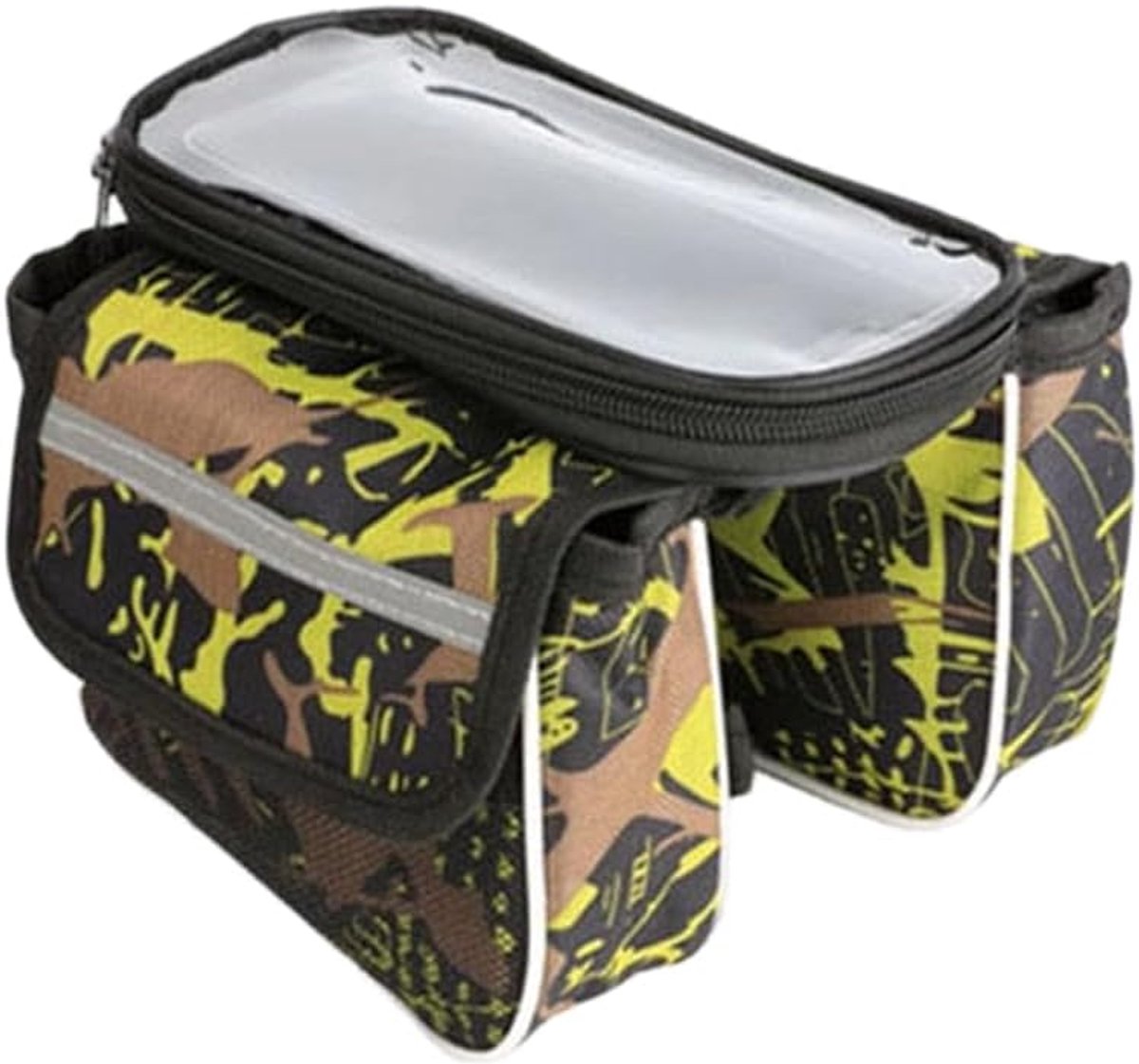 Fietstas - Afneembare Fietstas met Smartphone Houder - Waterdichte Tas - Touchscreen - Met bandjes - waterdicht telefoonhouder tasje voor e-bike - MTB - Frametas racefiets - Telefoon Fiets Tas - Bovenbuis - Fietstas frame - Camouflage geel