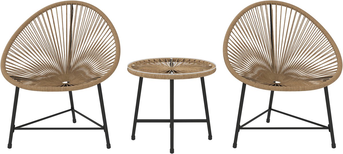 Outsunny Rattan Bistro Set - Staal - 72x68x81cm - Naturel
