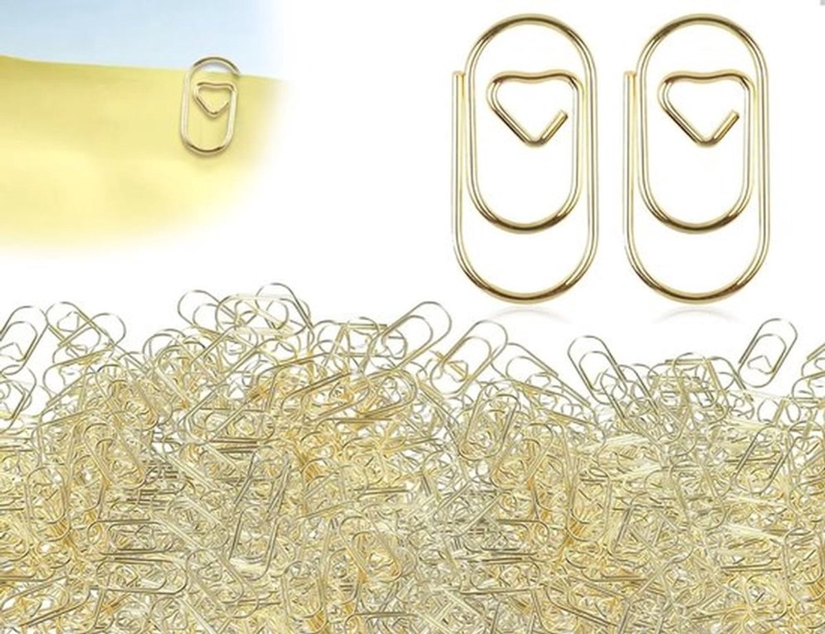 Paperclips Goud 130 Stuks - Hartvormig Ontwerp - Kantoor Accessoires - Decoratieve Klemmen - Robuust Metaal - 20 x 10 mm - Kantooraccessoires