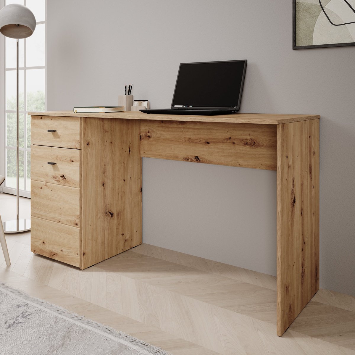 Meubella - Kairo - Bureau - Eikenpatroon - 140x50x77 cm