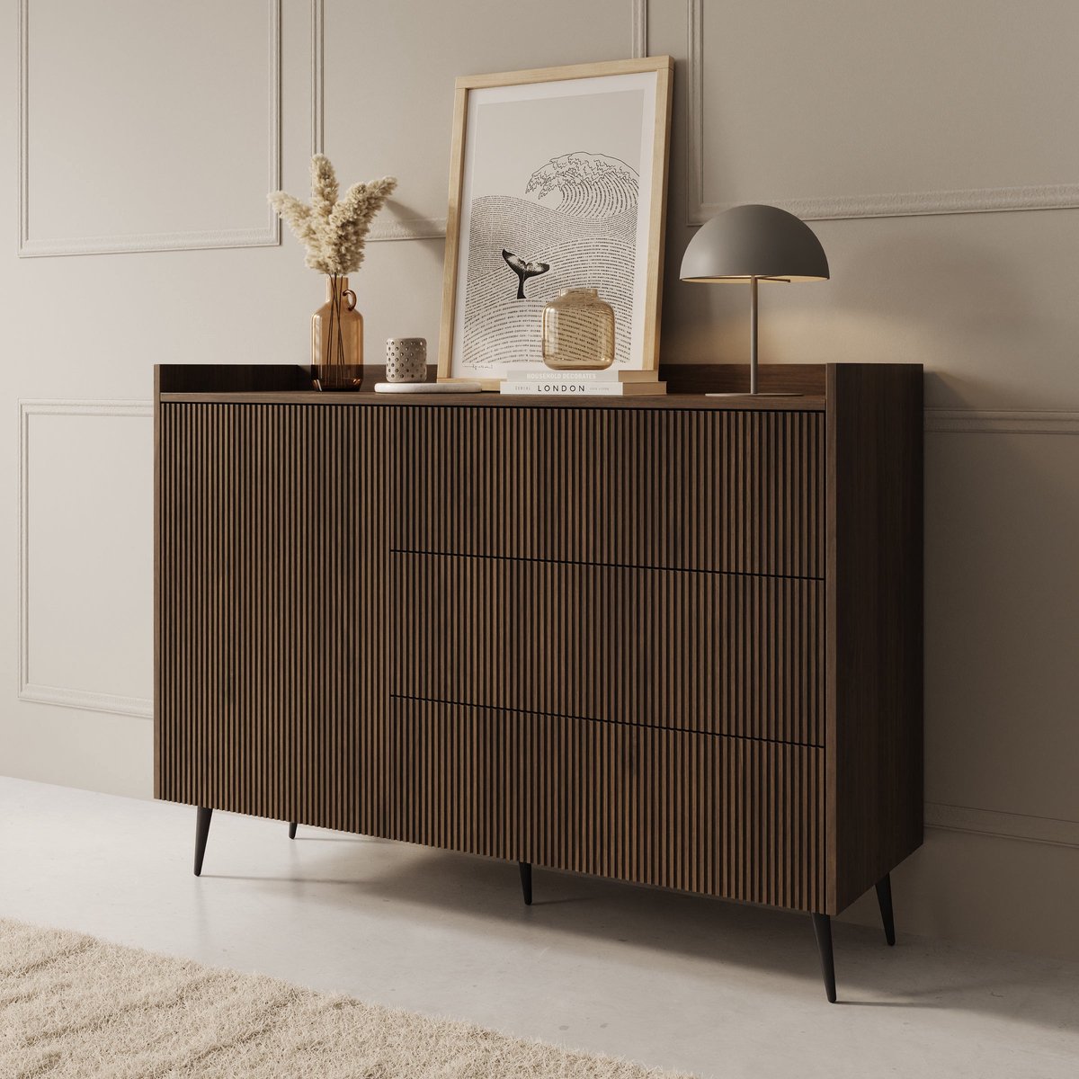 Meubella - Asty - Dressoir - Donker eiken - 126x41x92 cm