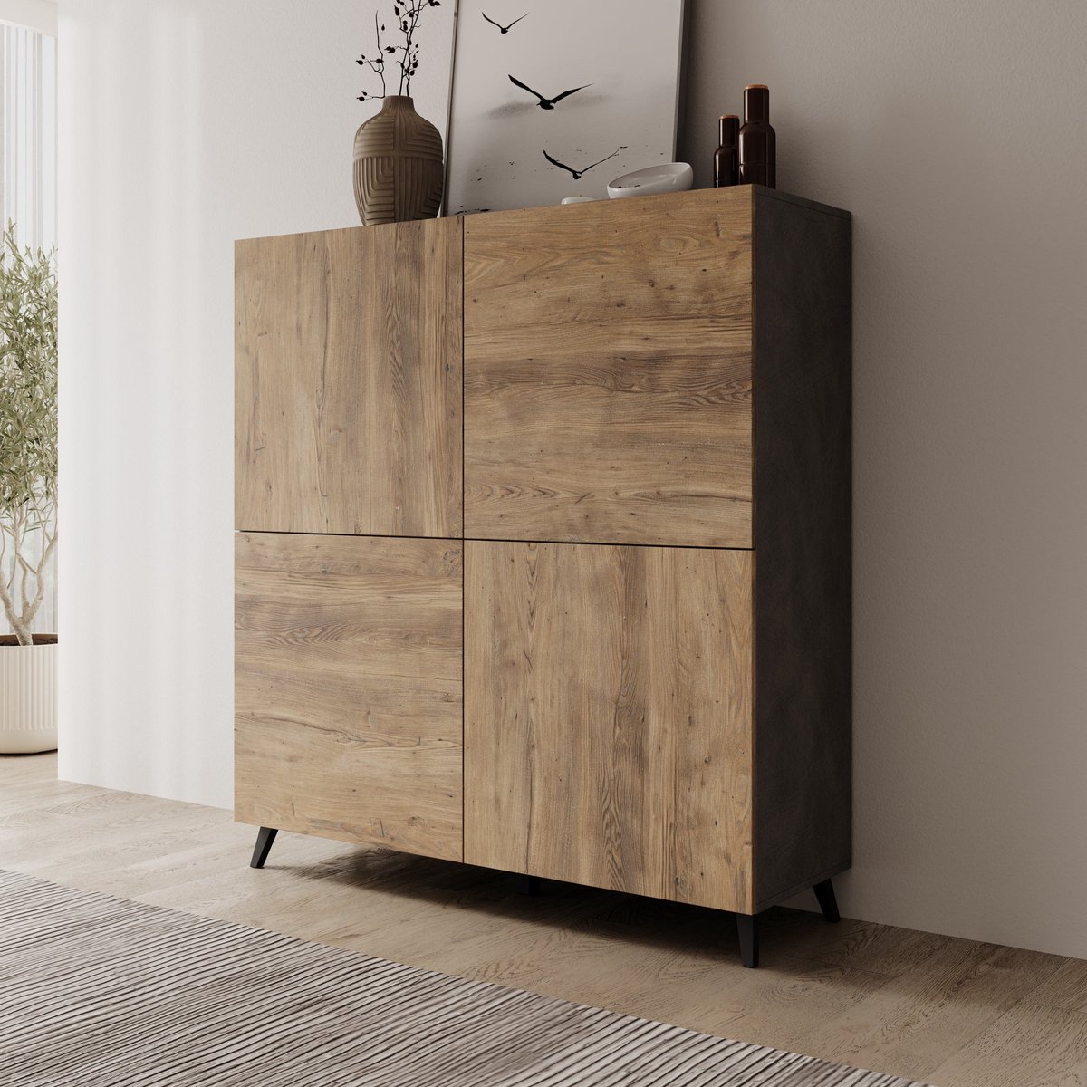 Meubella - Pulse - Dressoir - Eikenpatroon/Grijs - 120x40x130 cm