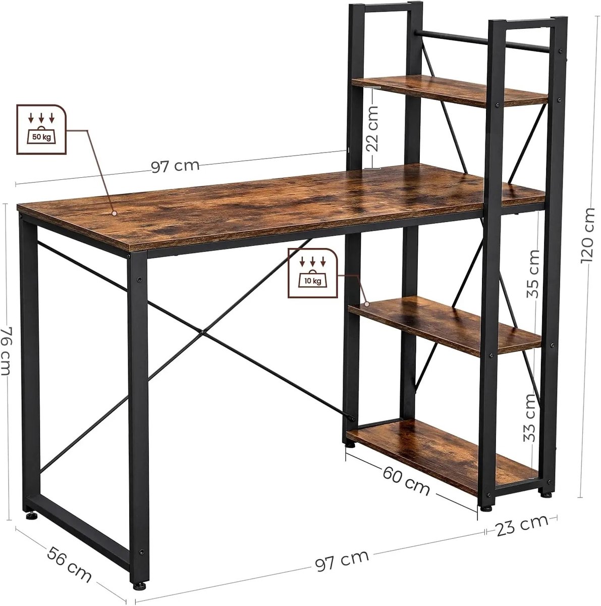 Lamor Bureau - Computertafel - Bureaus - Computerbureau - Werkplek - 56 x 120 x 120 cm - Verstelbare poten - Opbergruimte