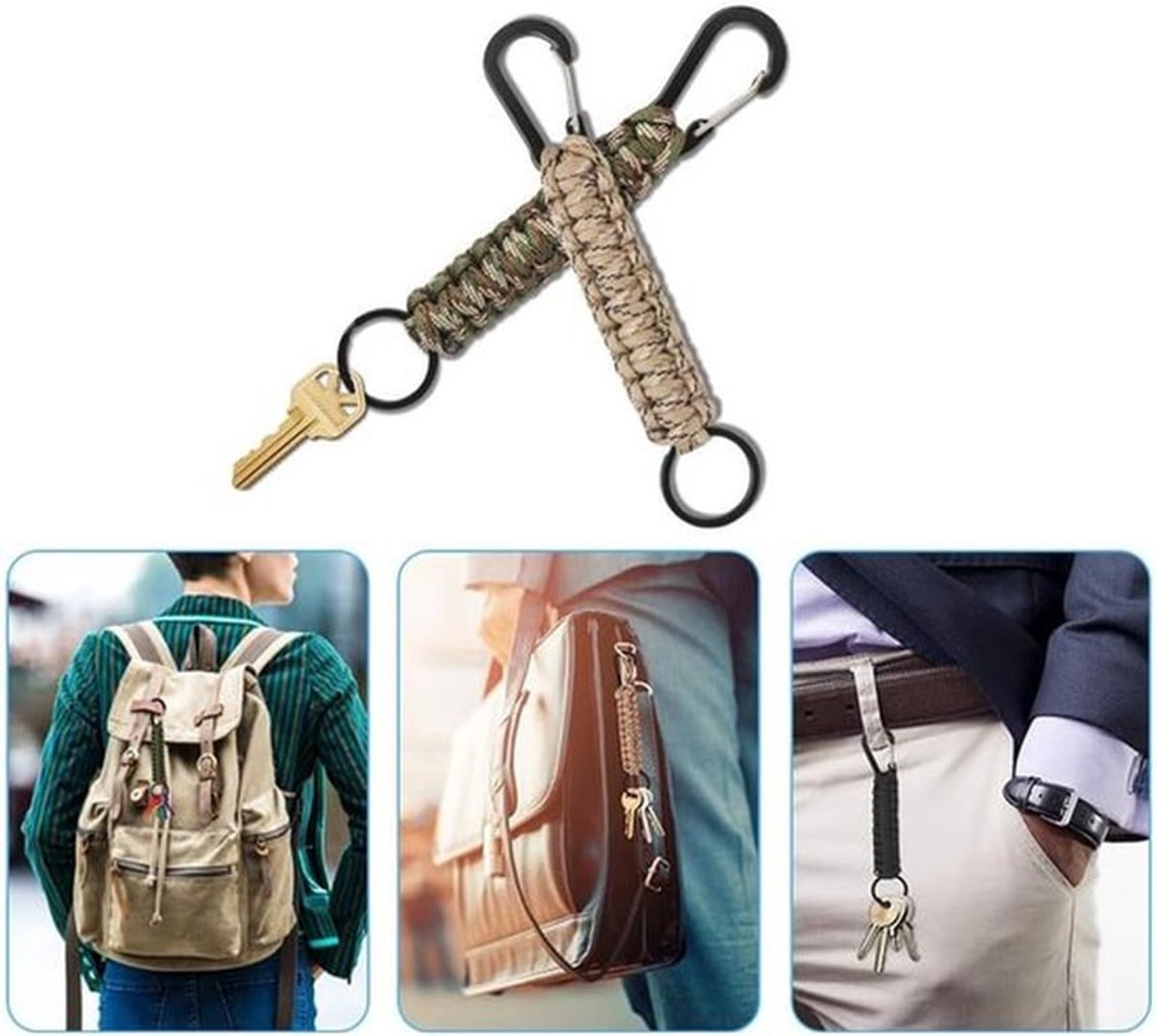 Sleutelhanger multifunctioneel - Paracord - Karabijnhaak - Draagbaar - 2 stuks - 3 x 17 cm - Keychain
