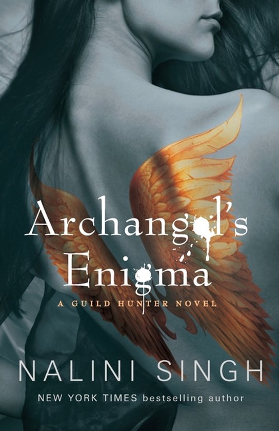 Boekomslag van 'Archangel's Enigma' met een vrouw met lang haar en oranje vleugels.