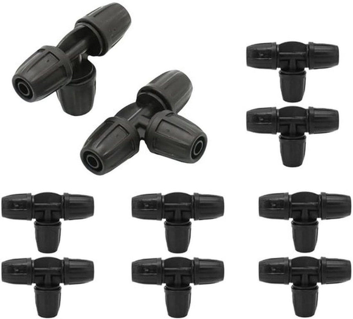 JHUBERS - Tee Connector - 3-Weg Adapter - Eenvoudige installatie - 8/11 mm - Slangdruppelirrigatiesysteem - Voor tuin en landbouw - 10 stuks