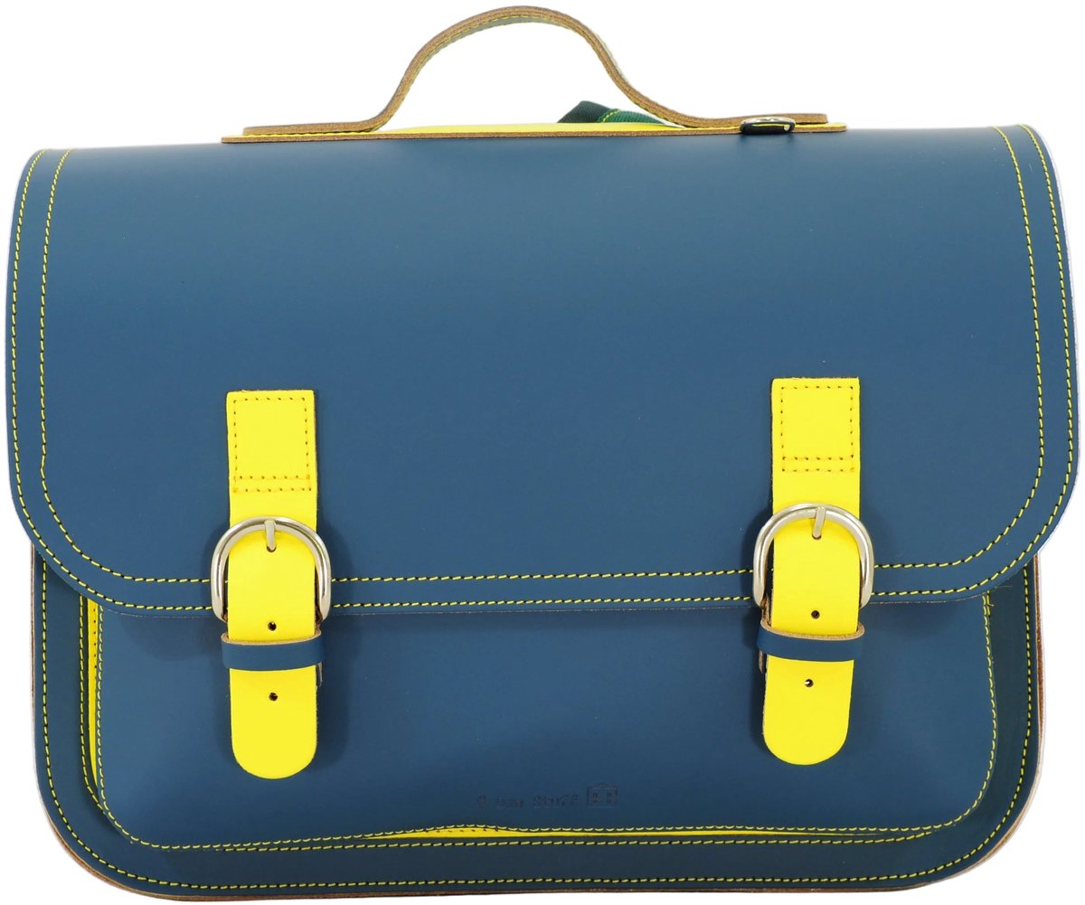 Own Stuff Lederen Boekentas Lagere school Bi-Color - 38x30x17cm - Petrol/Lemon