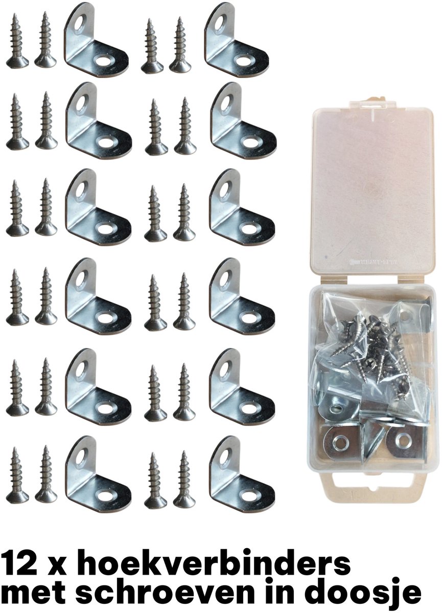 Han-Bar® Hoekverbinders - 12 Stuks - 20 x 20 x 16 mm - Zilver - Metalen Hoekbeugel - met schroeven - tafel - stoel - boekenplank