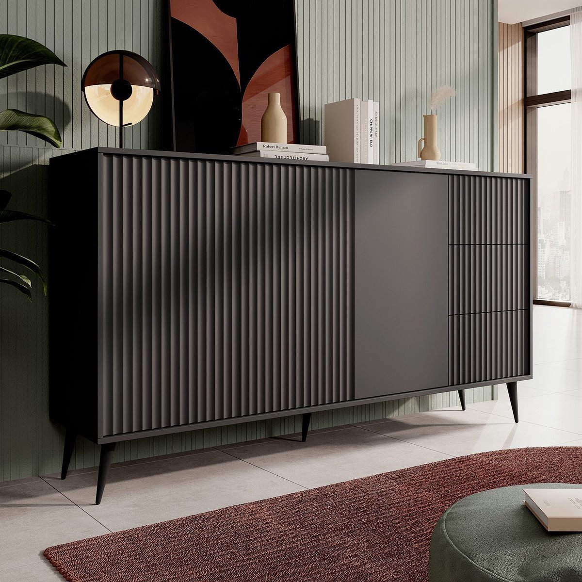 Meubella - Dressoir Winq - Antraciet - 180 cm