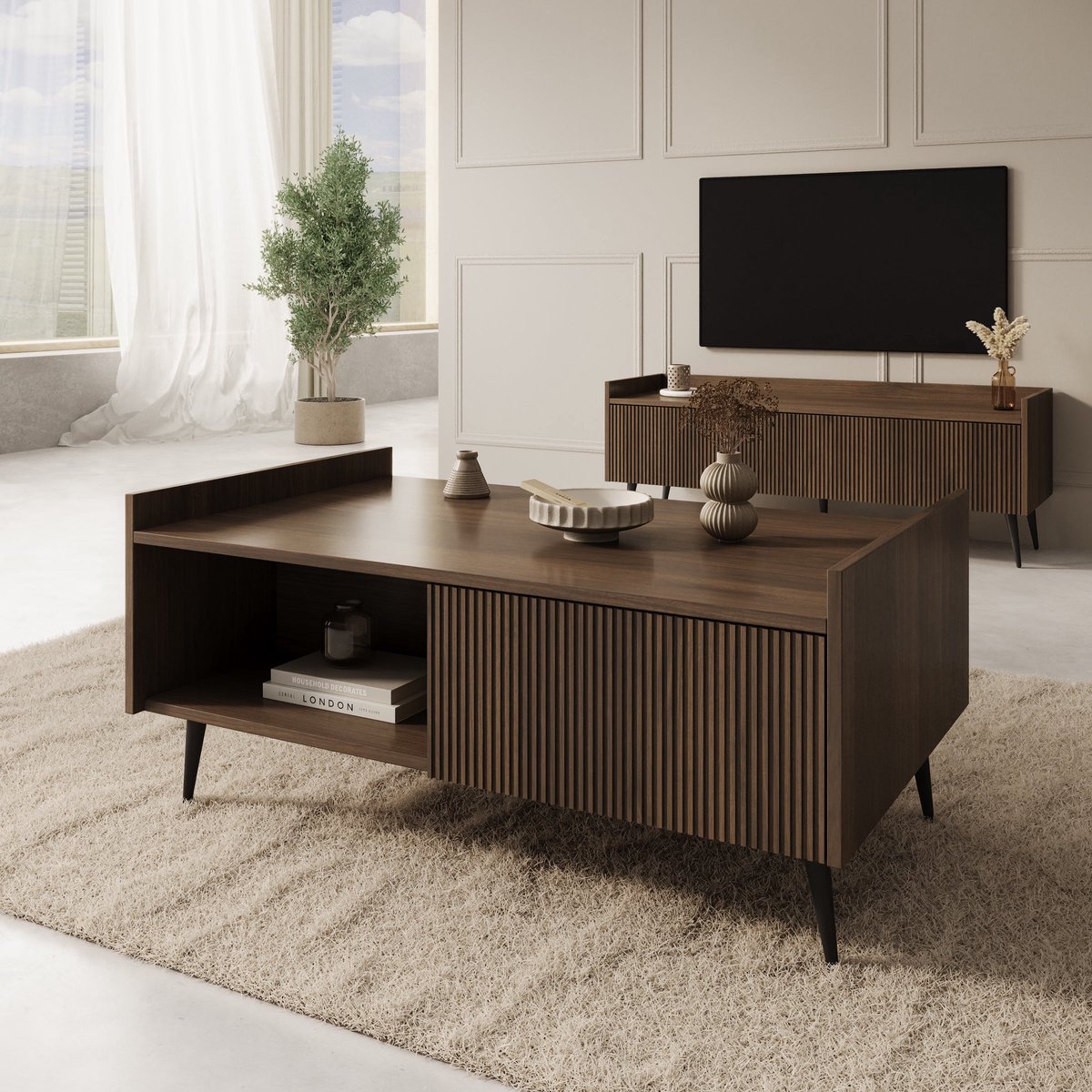 Meubella - Asty - Salontafel - Donker eiken - 100 cm
