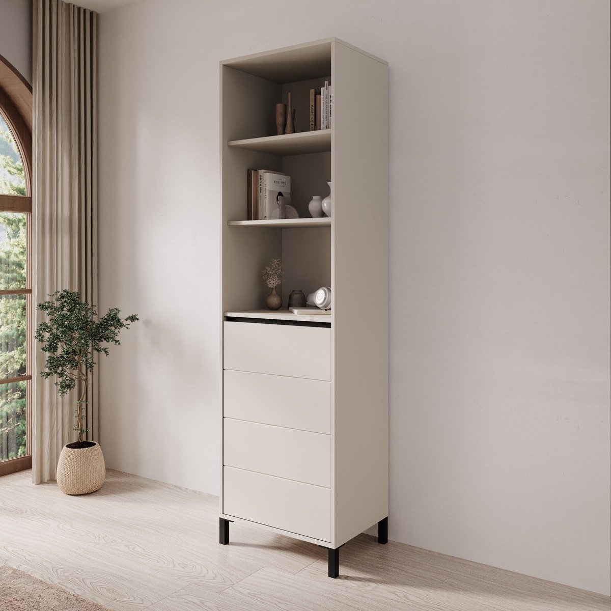 Meubella - Montellini - Boekenkast - Beige - 55x40x193 cm