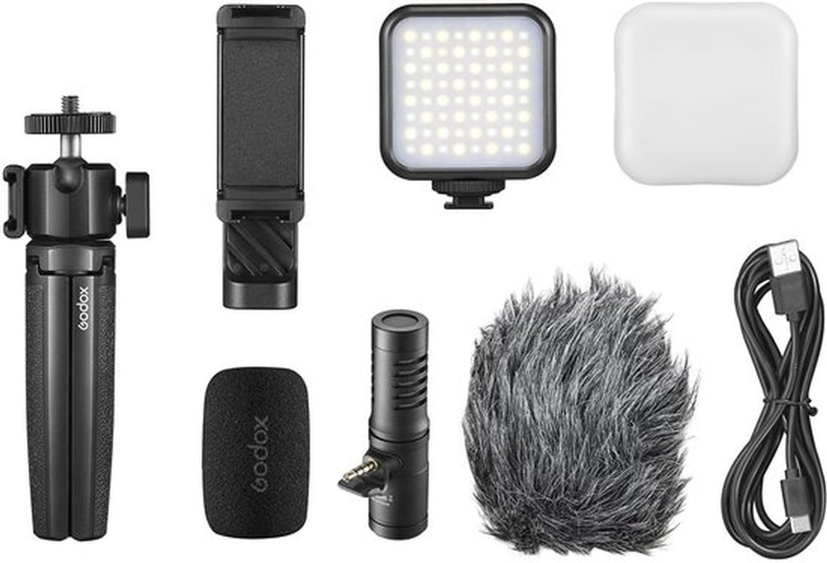 Vlogging Kit Eenvoudig en Geniaal - Mobiele Apparaten - LED Verlichting - Ingebouwde Lithiumbatterij - 1800mAh - Temperatuurbereik 3200K/6500K - Videokit