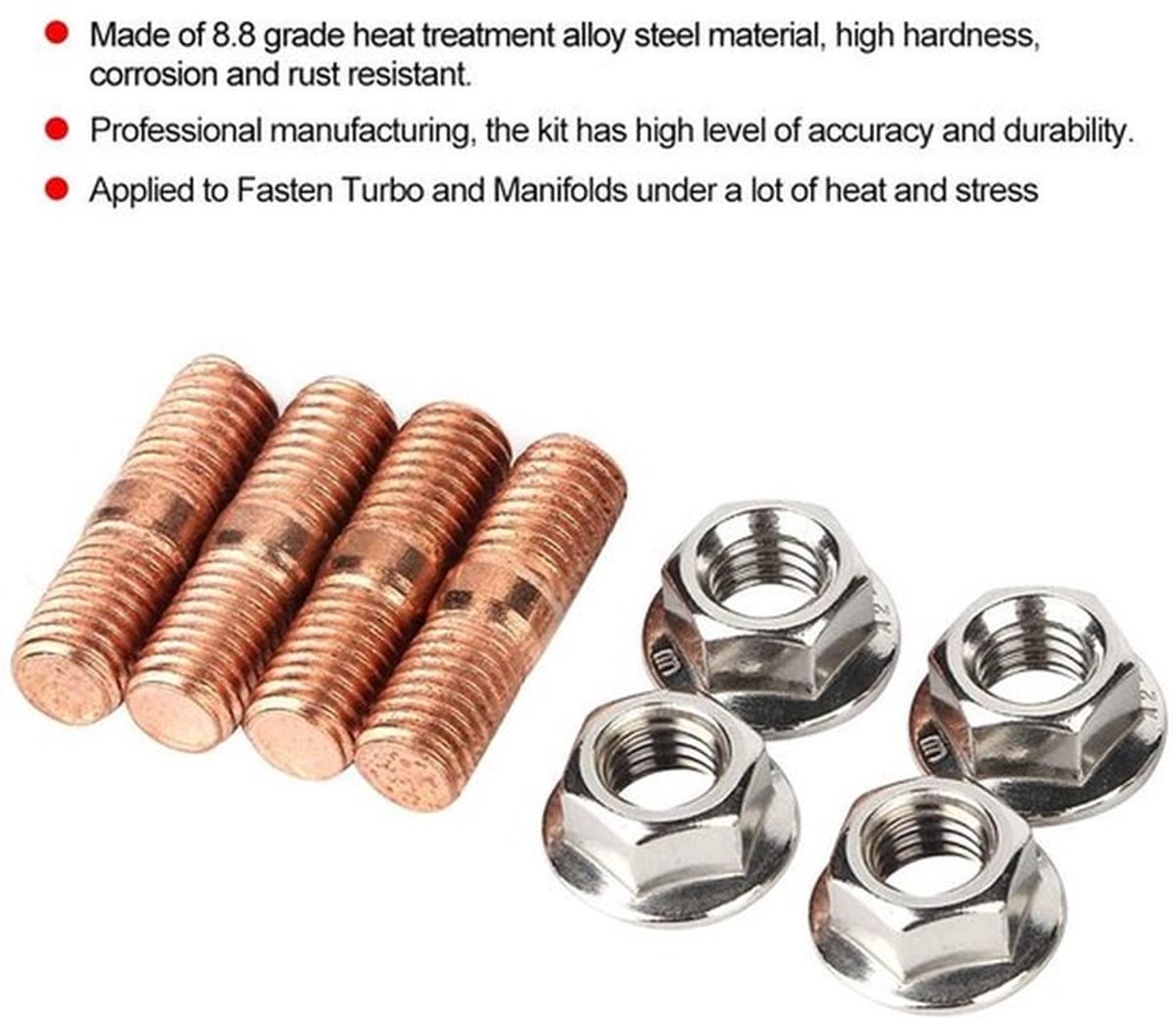 Turbo Stud Kit M10x1.50 - Flensmoeren - Hoge Sterkte - Corrosiebestendig - Duurzaam - Geschikt voor Turbo/Spruitstukken - Turbo Bevestigingsset