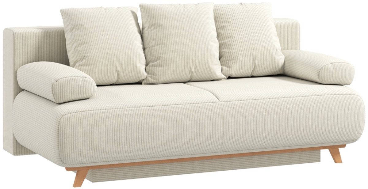 MIVRAY Slaapbank 188 x 100 x 84 cm Verstelbare Rugleuning Met Bedfunctie En Opbergruimte Voor Woonkamer En Logeerkamer Ribcord Beige