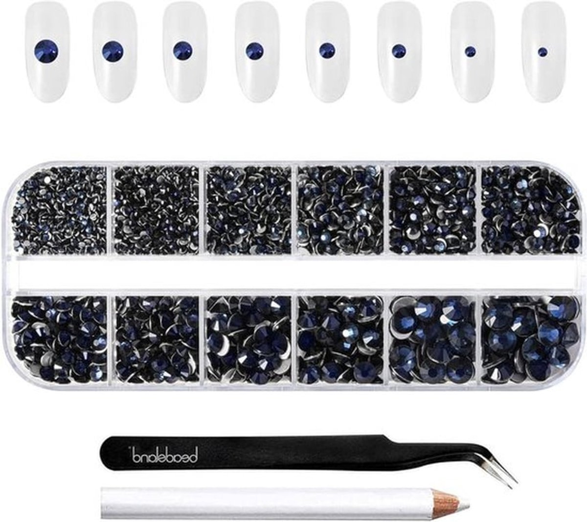 MK Stoer - Strassteentjes voor make-up - Nageldecoratie - 8 maten - Kristallen platte achterkant - Gezicht en handwerk - Montana SS4-SS30 - 2500 stuks met pincet en waxstift