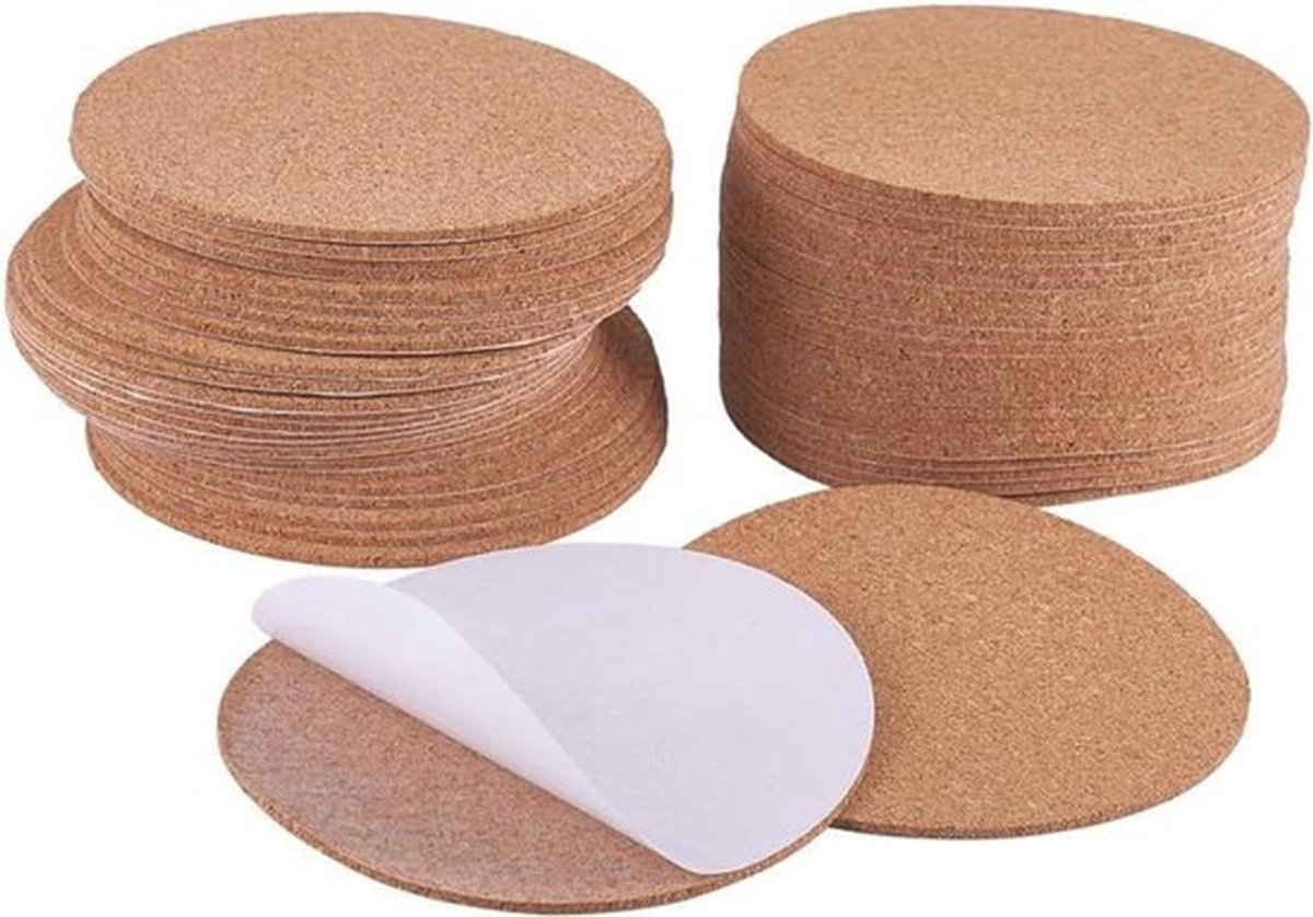 -Kurkplaten - zelfklevend - isolatie - vloeren en muren - doe-het-zelf - knutselprojecten - ronde - geschikt voor verschillende toepassingen - natuurlijke kleur - 50 stuks.