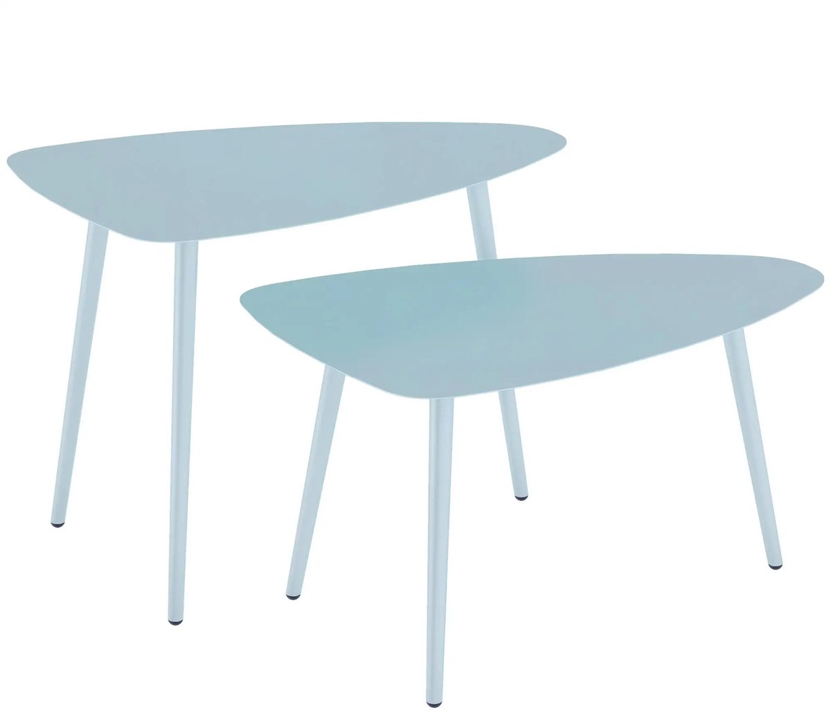 Emvae Salontafel - Set van 2 - Buitentafel - Koffietafel - Salontafel Driehoek - Bijzettafel - Gepoedercoat Staal - Lichtblauw - 65 x 45 cm